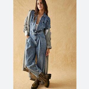 Free People We The Free Marla Denim Jumpsuit Size M Blue